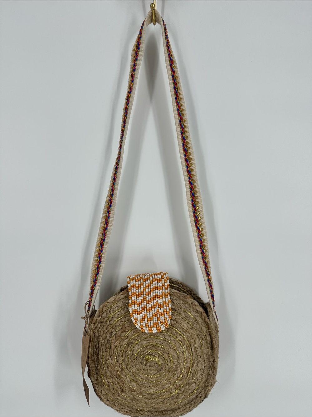 ZOI By Mufubu 100% Hand Crafted Round Woven Jute Beaded Crossbody Hand Bag NWT - Picture 11 of 16